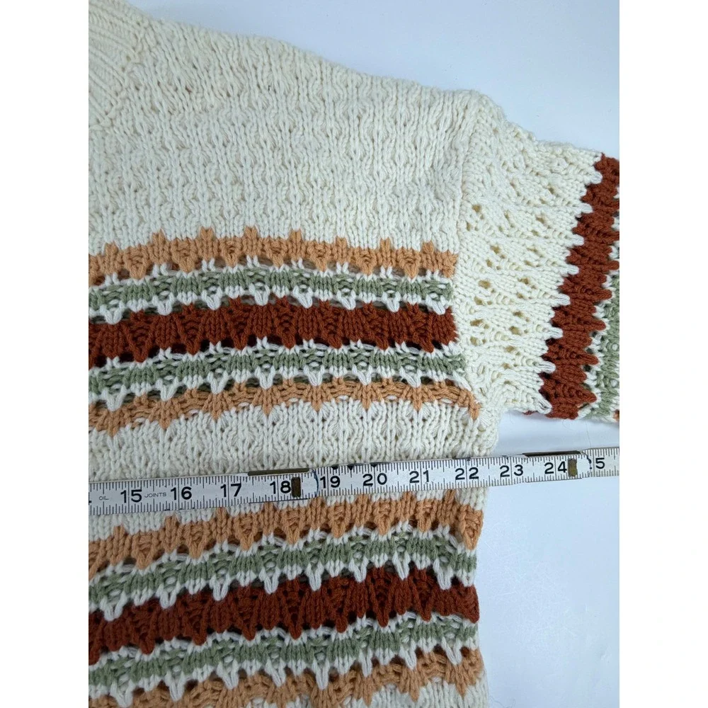 Betsey's Boutique Shop Striped Open Knit Crewneck Sweater Cream XL 54681